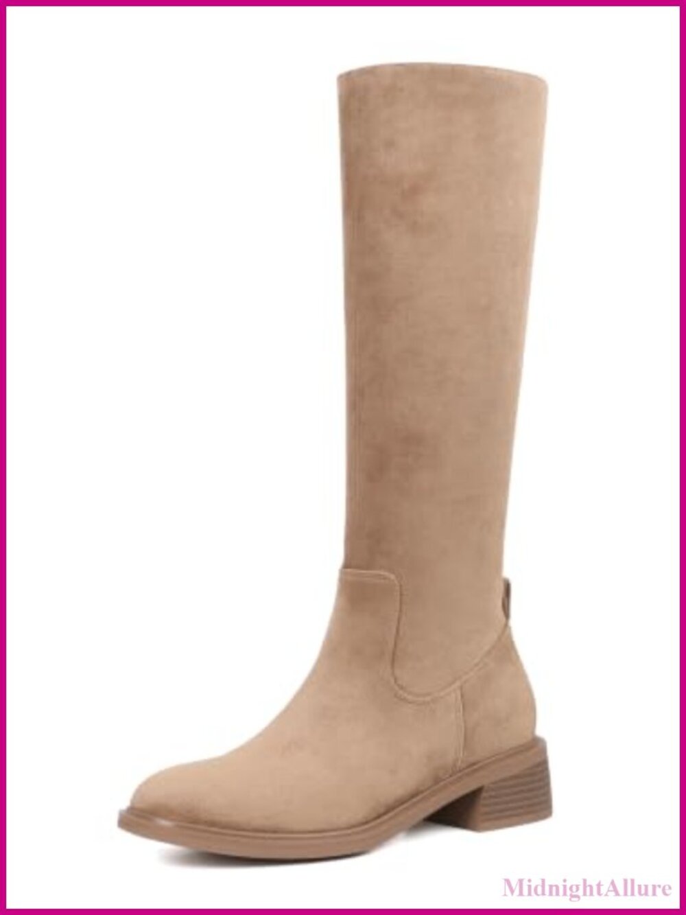 Suede Knee High Boots Full Side Zipper Round Toe Riding Boots